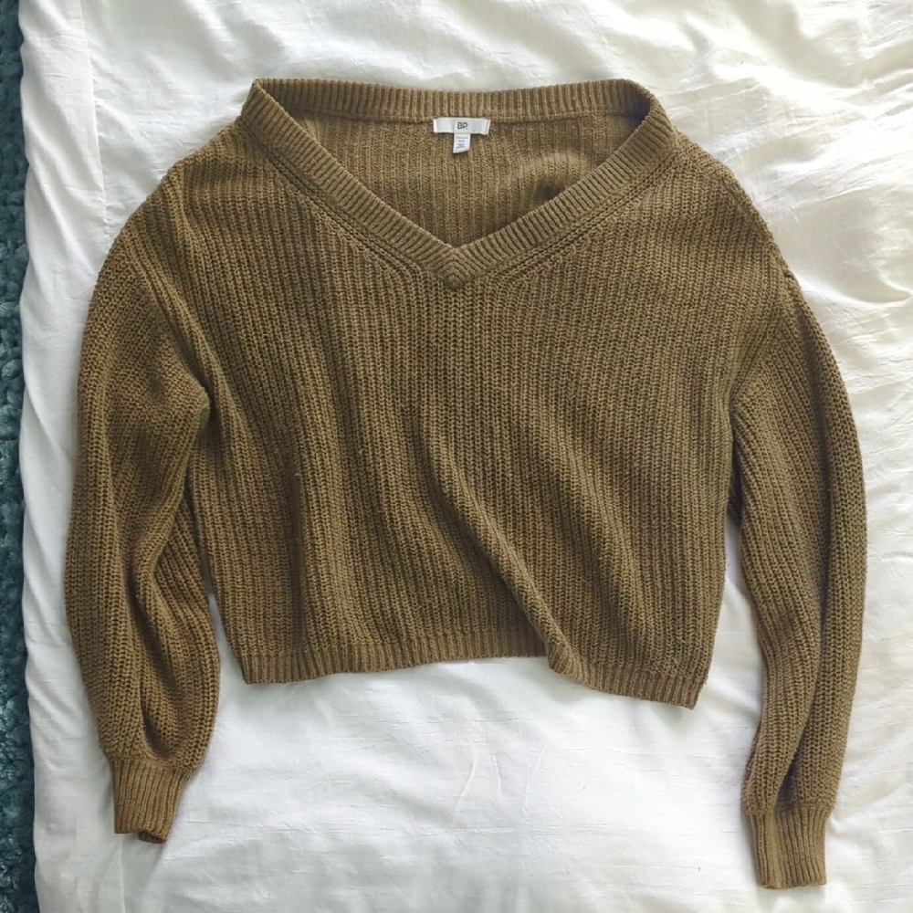 bp Army@Green V-Neck Cropped Sweater